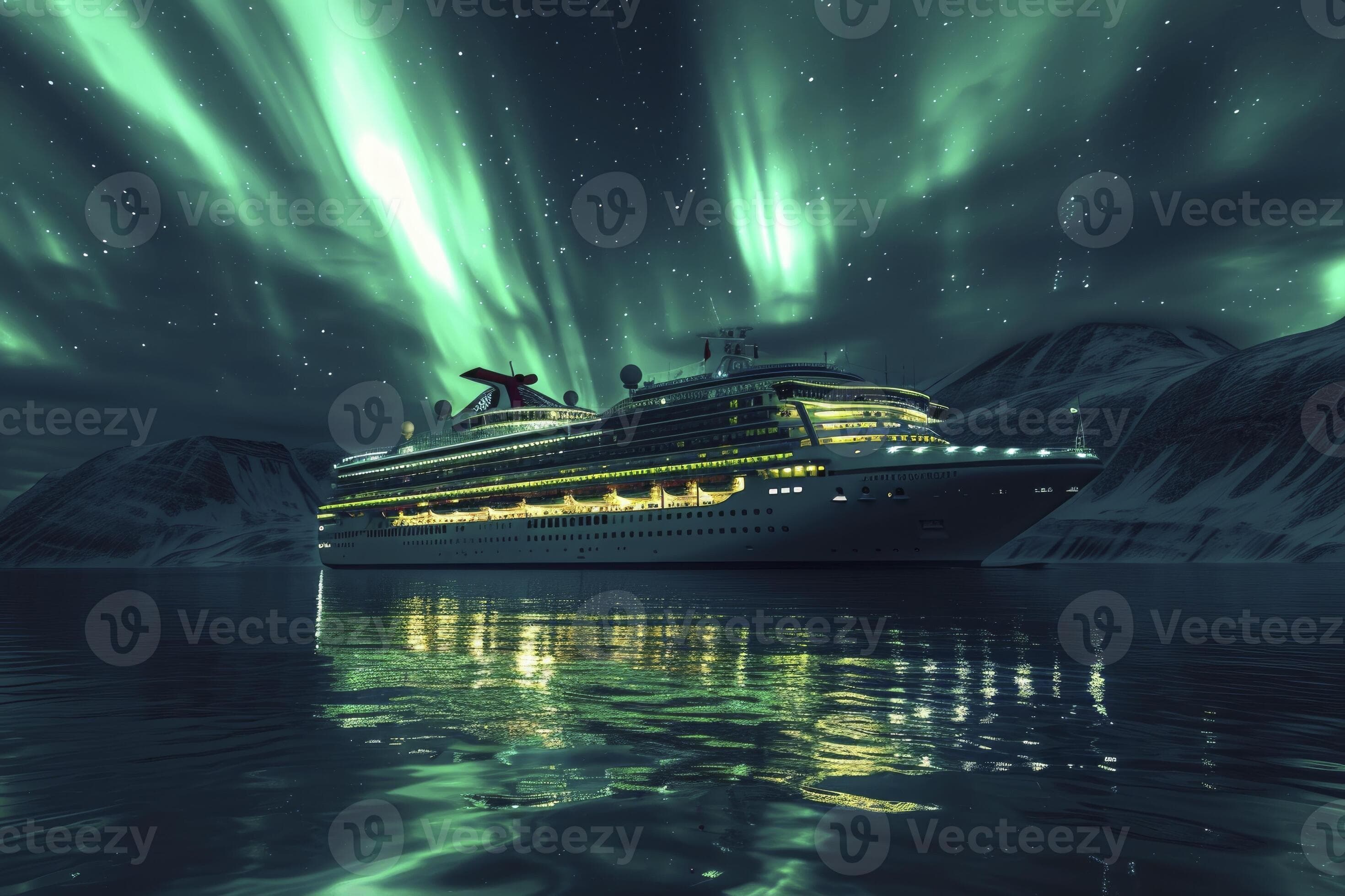 AI generated luxury cruise with aurora borealis. generative ai
