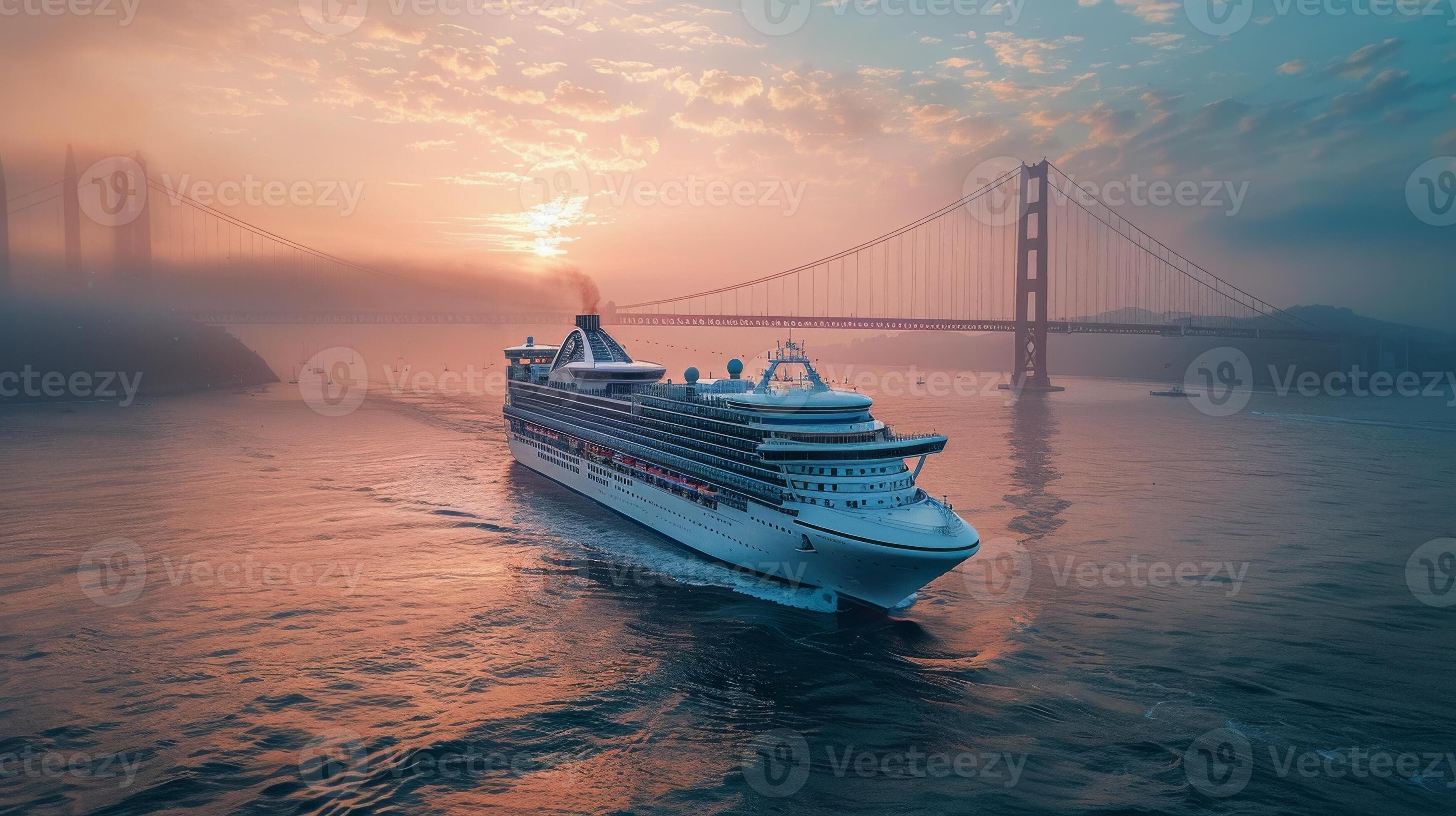 AI generated Cruise Ship Sailing Near Bridge