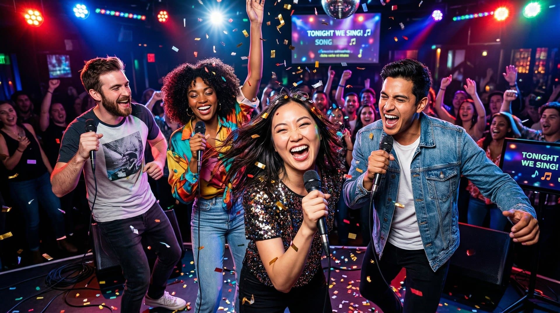 Man joyfully celebrates at vibrant nightclub