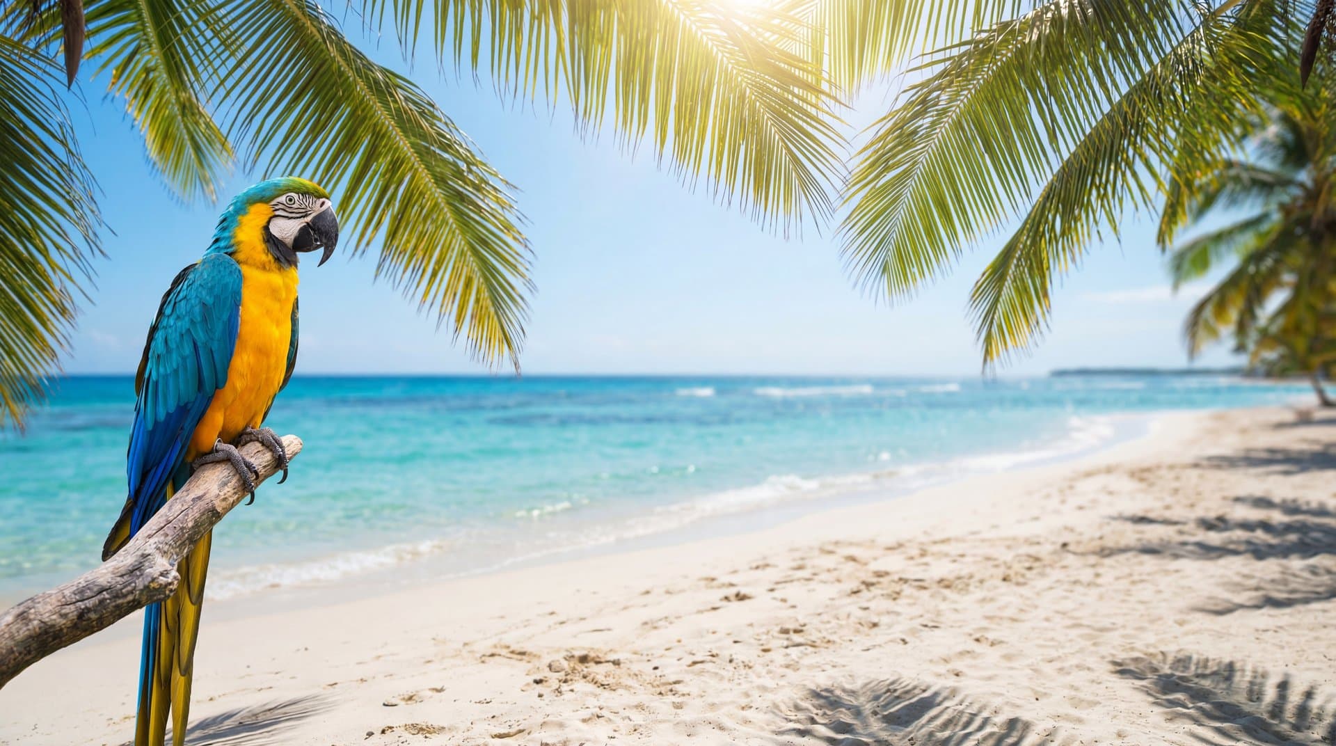 Tropical Beach Paradise with Cruise Ship and Palm Tree