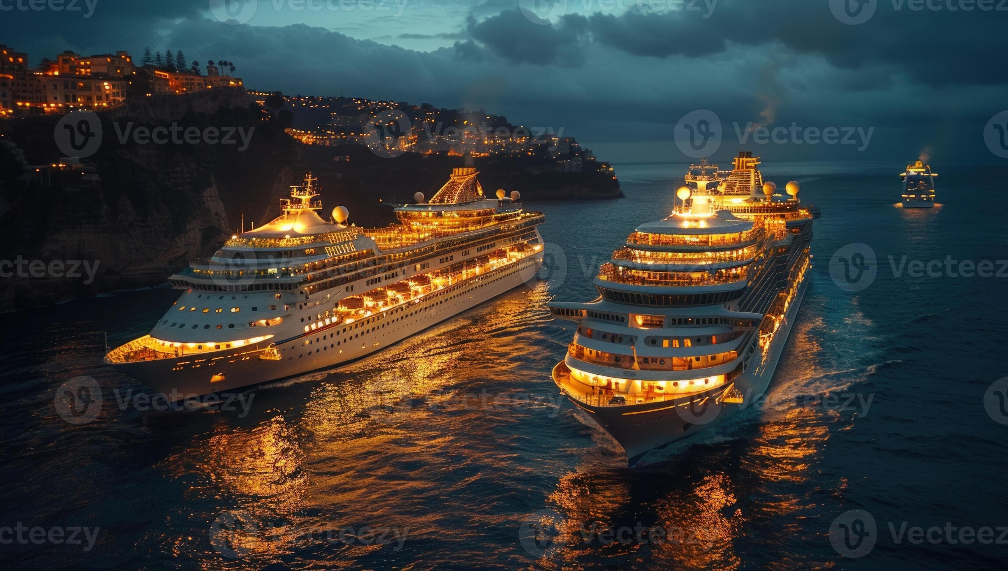 Cruise ships at night luxurious sea travel holiday and vacation