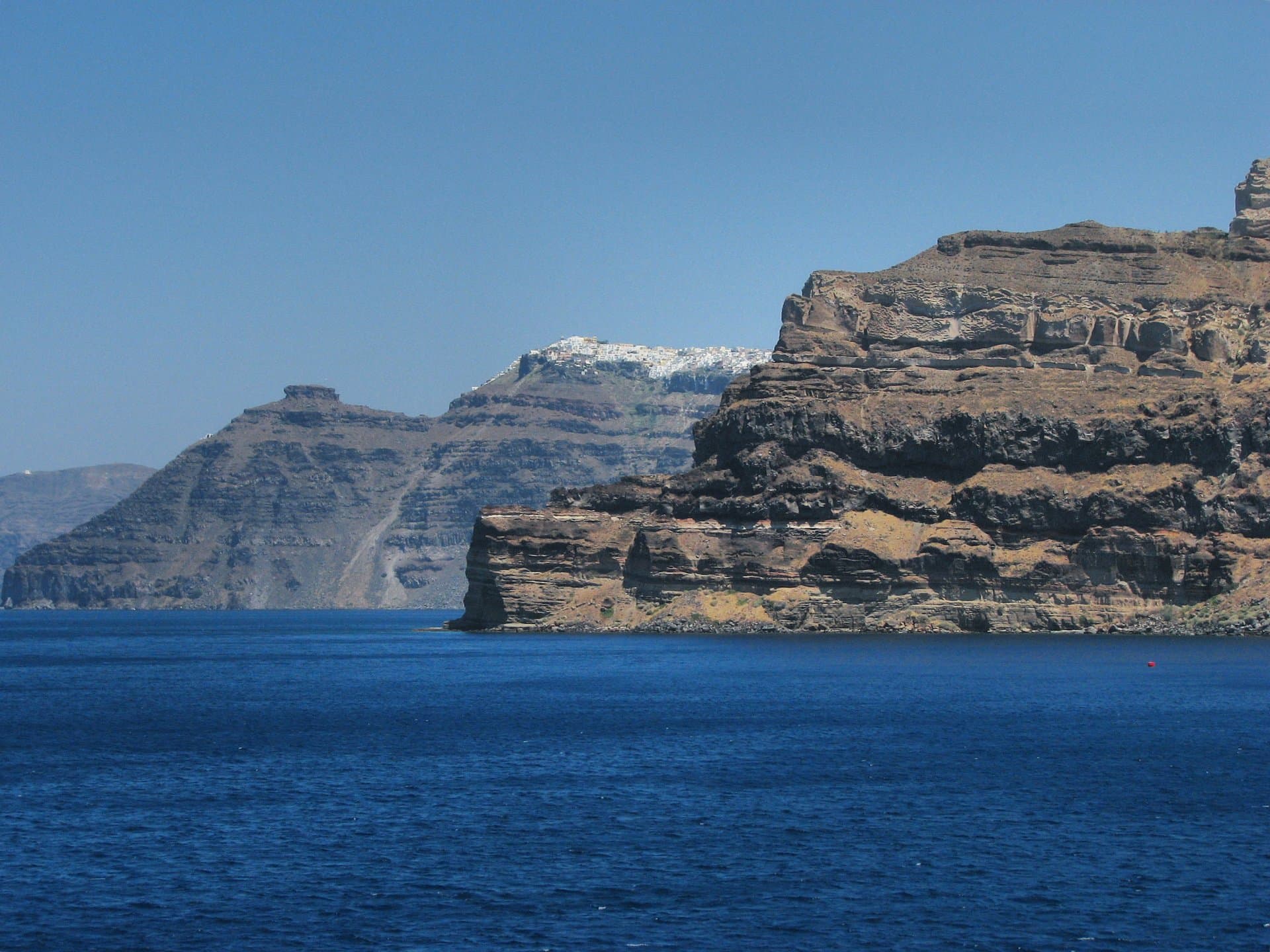 A large body of water near coast of Santorini