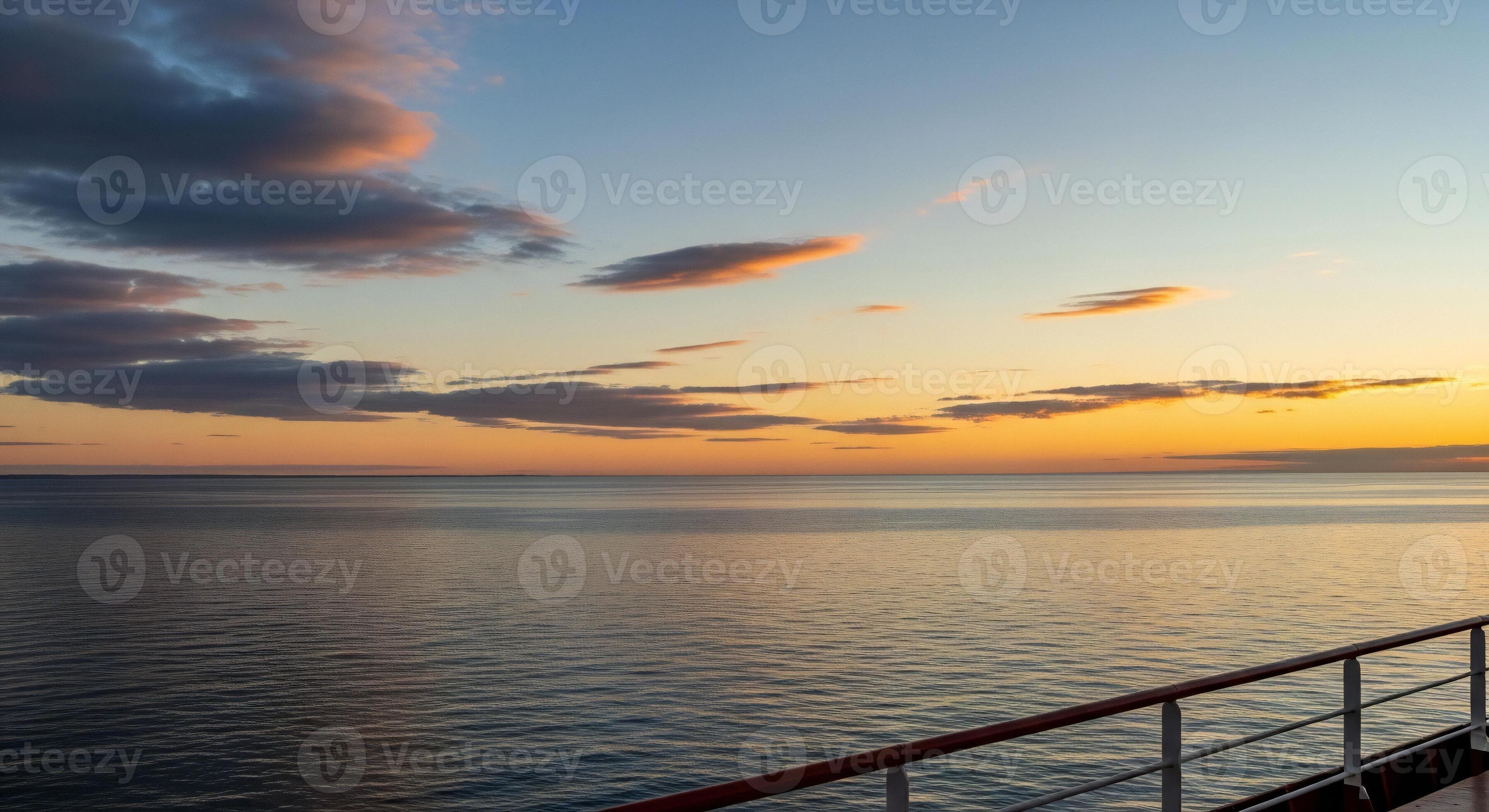 Nature background, Nature wallpaper, Serene ocean vista at sunset with colorful clouds and a ship's railing